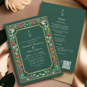 Green Enchanting Botanical Floral Wedding QR Code Kaart