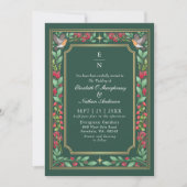 Green Enchanting Botanical Floral Wedding QR Code Kaart (Voorkant)
