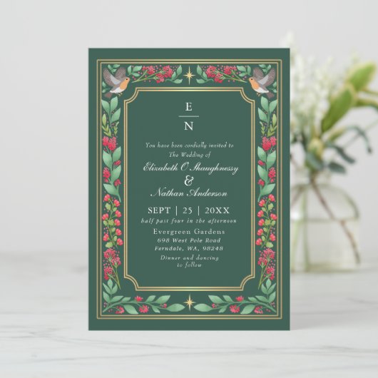 Green Enchanting Botanical Floral Wedding QR Code Kaart (Staand voorkant)