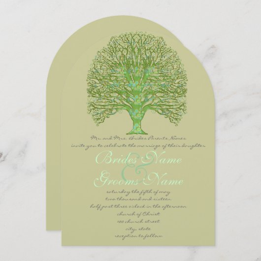 Green Enchantment Tree Huwelijksuitnodiging Kaart (Voorkant / Achterkant)