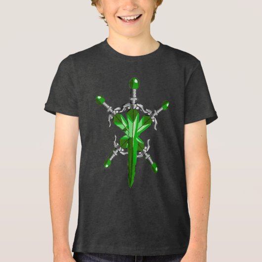 Green Energy Burst Fantasy Sword Tri-Blend Shirt (Voorkant)