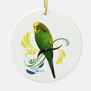 Green English Budgie Keramisch Ornament