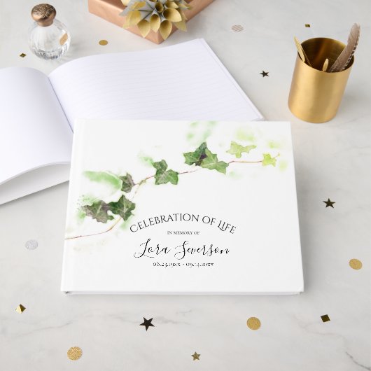 Green English Ivy Celebration of Life Memorial Gastenboek (Voorkant open)