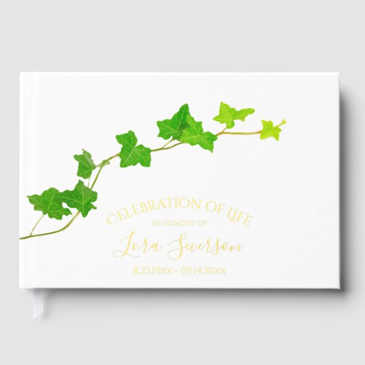 Green English Ivy Celebration of Life Memorial Gastenboek (Voorkant)