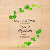 Green English Ivy Vine Wedding Sla de datum op Acryl Uitnodigingen (Voorkant)