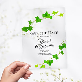 Green English Ivy Vine Wedding Sla de datum op Acryl Uitnodigingen