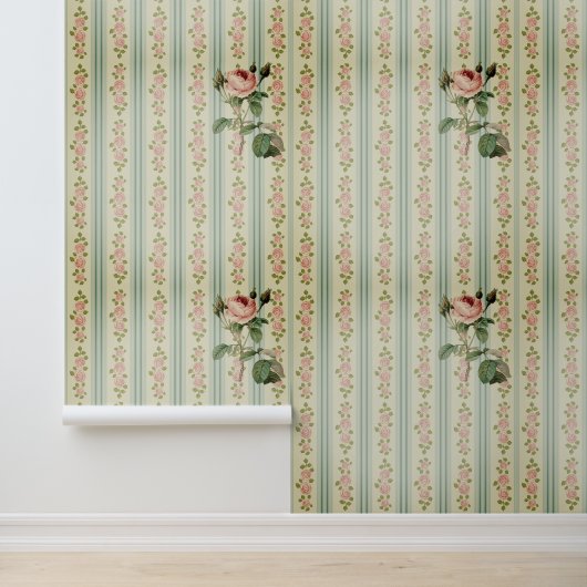 Green English Rose Elegance Behang (Applicatie)