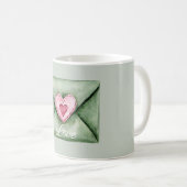 Green Envelope Pink Love Heart Koffiemok (Voorkant rechts)