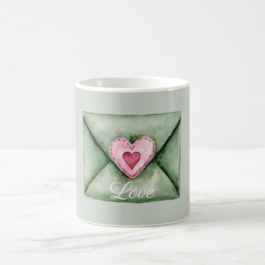 Green Envelope Pink Love Heart Koffiemok (Center)