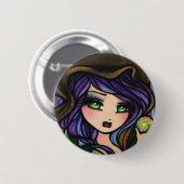 Green Envy Forest Cape Crystal Ball Girl Fantasy Ronde Button 5,7 Cm (Voorkant /achterkant)