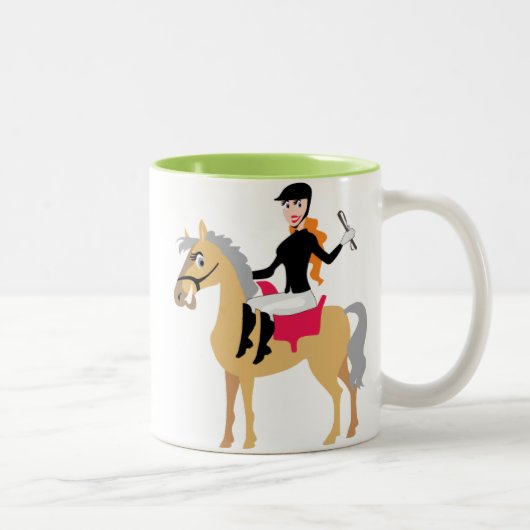 Green Equestrian Girl Tweekleurige Koffiemok (Rechts)