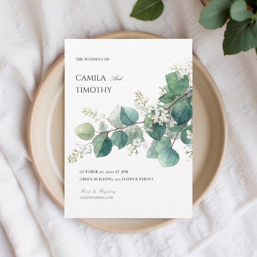 Green Eucalyptus Botanical Boho Watercolor Wedding Kaart