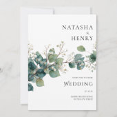 Green Eucalyptus Botanical Watercolor Wedding  Kaart (Achterkant)