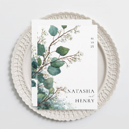 Green Eucalyptus Botanical Watercolor Wedding Kaart
