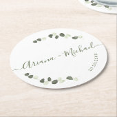 Green Eucalyptus Elegant Script noemt bruiloft Ronde Kartonnen Onderzetter (Gebogen)