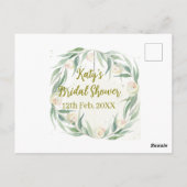 Green eucalyptus floral bridal shower name date go briefkaart (Achterkant)