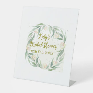 Green eucalyptus floral bridal shower name date go reclamebord met voetstuk