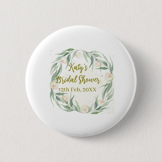 Green eucalyptus floral bridal shower name date go ronde button 5,7 cm (Voorkant)