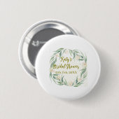 Green eucalyptus floral bridal shower name date go ronde button 5,7 cm (Voorkant /achterkant)
