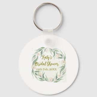 Green eucalyptus floral bridal shower name date go sleutelhanger