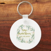 Green eucalyptus floral bridal shower name date go sleutelhanger (Voorkant)