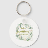 Green eucalyptus floral bridal shower name date go sleutelhanger (Achterkant)