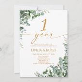 Green Eucalyptus Gold 1st Wedding Anniversary Kaart (Voorkant)