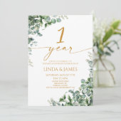 Green Eucalyptus Gold 1st Wedding Anniversary Kaart (Staand voorkant)