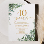Green Eucalyptus Gold 40th Wedding Anniversary Kaart