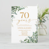Green Eucalyptus Gold 70th Wedding Anniversary Kaart (Staand voorkant)