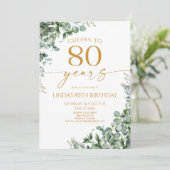 Green Eucalyptus Gold 80th Birthday Party Kaart (Staand voorkant)