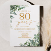 Green Eucalyptus Gold 80th Birthday Party Kaart