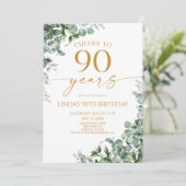 Green Eucalyptus Gold 90th Birthday Party Kaart (Staand voorkant)