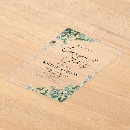 Green Eucalyptus Leaves Botanical Engagement Party Acryl Uitnodigingen (Laagn)