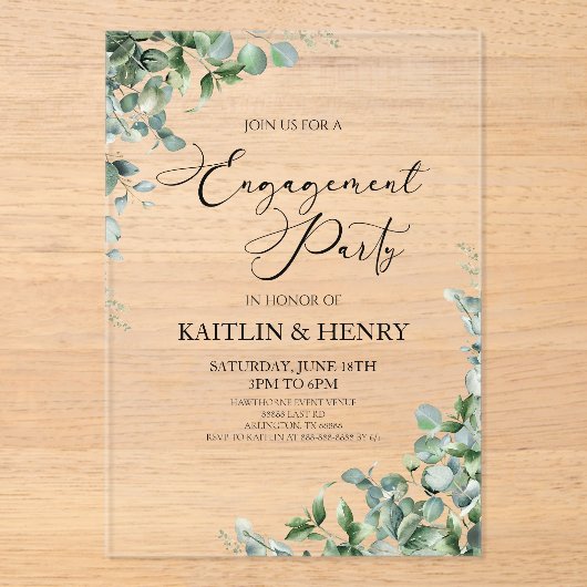 Green Eucalyptus Leaves Botanical Engagement Party Acryl Uitnodigingen (Voorkant)
