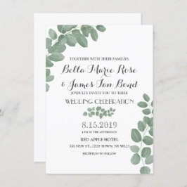 Green Eucalyptus Leaves Wedding Kaart