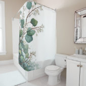 Green Eucalyptus Pastel Floral Whimsical Botanical Douchegordijn (In situ)