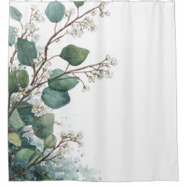 Green Eucalyptus Pastel Floral Whimsical Botanical Douchegordijn