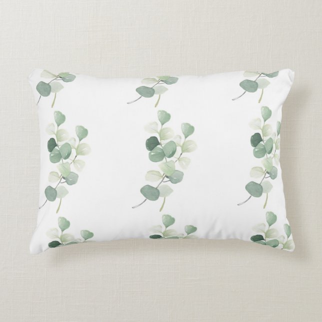 Green Eucalyptus Pastel Leaves Duvet Cover Accent Kussen (Voorkant)