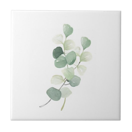 Green Eucalyptus Pastel Leaves Duvet Cover Tegeltje (Voorkant)