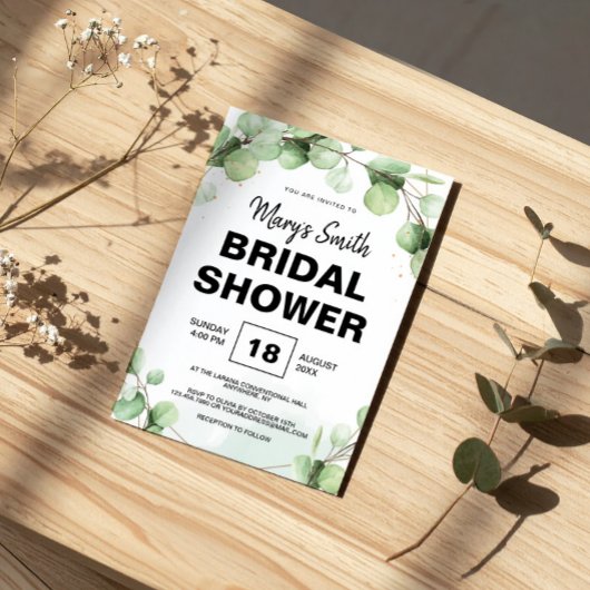 Green Eucalyptus Rustic Boho Elegant Bridal Shower Kaart