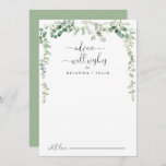 Green Eucalyptus Wedding Well Wishes Advice Kaart<br><div class="desc">Deze groene eucalyptusbruiloft wenst een goede advieskaart voor een moderne bruiloft. Het ontwerp omvat waterverf van met de hand getrokken elegante botanische eucalyptustakken en -bladeren, die geometrische lijsten omhelzen. Deze kaarten zijn perfect voor een bruiloft, vrijgezellenfeest, baby shower, graduatiedag en nog veel meer. Pas de kaarten aan met de namen...</div>