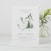 Green Evergreen Pine Mountain Sketch Bewaar de dat Kaart (Staand voorkant)