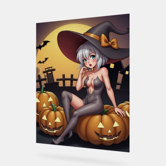 Green Eye Halloween Witch voor Jack-O-Lantern Acryl Bord (Hoek)