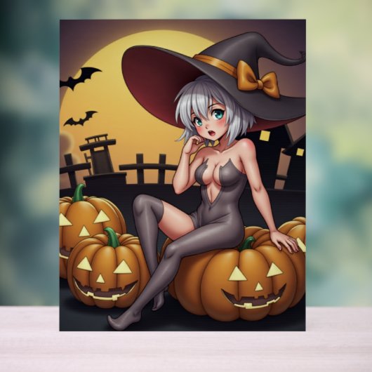 Green Eye Halloween Witch voor Jack-O-Lantern Acryl Bord (Neutraal)