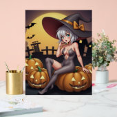 Green Eye Halloween Witch voor Jack-O-Lantern Acryl Bord (Huwelijk)