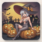 Green Eye Halloween Witch voor Jack-O-Lantern Bier Onderzetter (Voorkant)