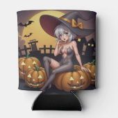 Green Eye Halloween Witch voor Jack-O-Lantern Blikjeskoeler (Achterkant)