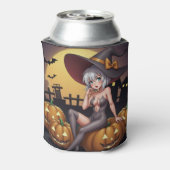 Green Eye Halloween Witch voor Jack-O-Lantern Blikjeskoeler (Blikje Achterkant)