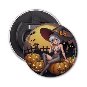 Green Eye Halloween Witch voor Jack-O-Lantern Button Flesopener